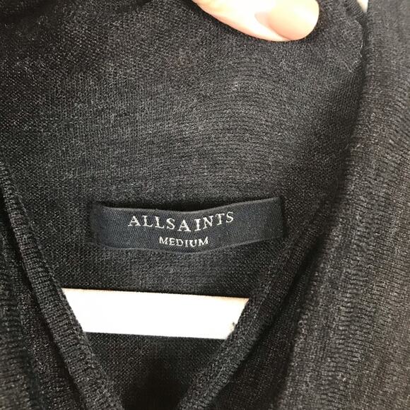 ALLSAINTS | Kaddi Mini Dress Asymmetrical Knit Cut Out Wool Gray Bodycon Medium - Picture 9 of 12